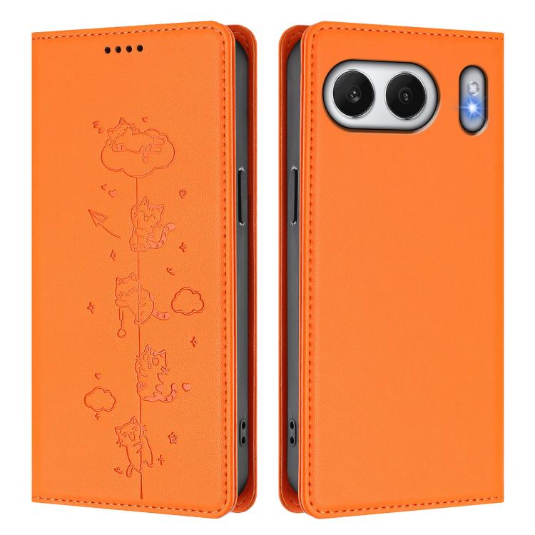 For OnePlus Nord 4 Cute Cats Embossed Magnetic RFID Vegan Leather Phone Case