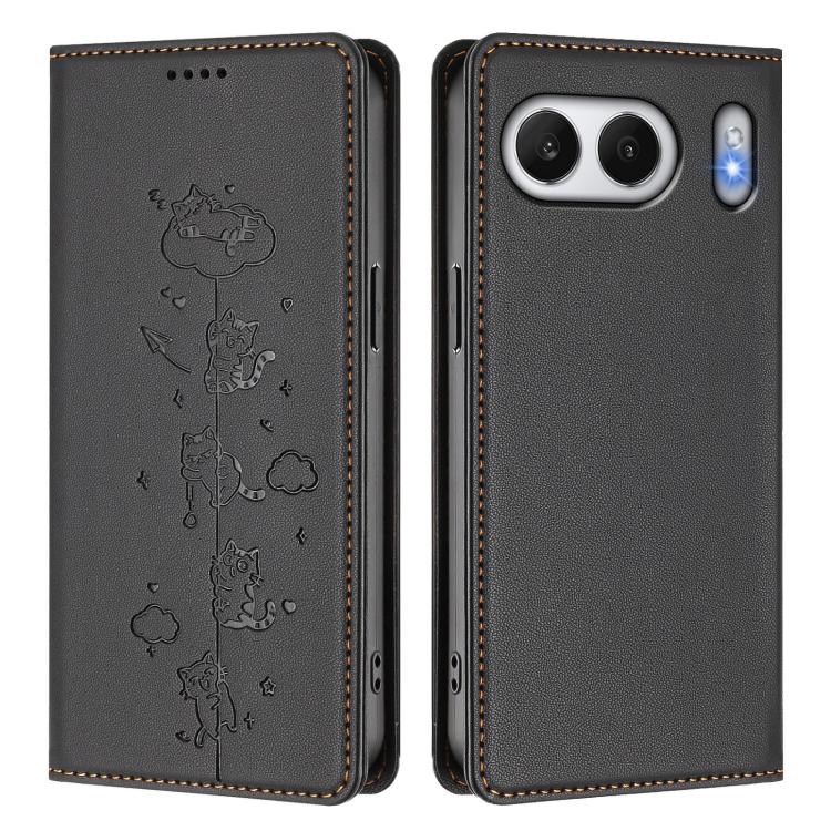For OnePlus Nord 4 Cute Cats Embossed Magnetic RFID Vegan Leather Phone Case