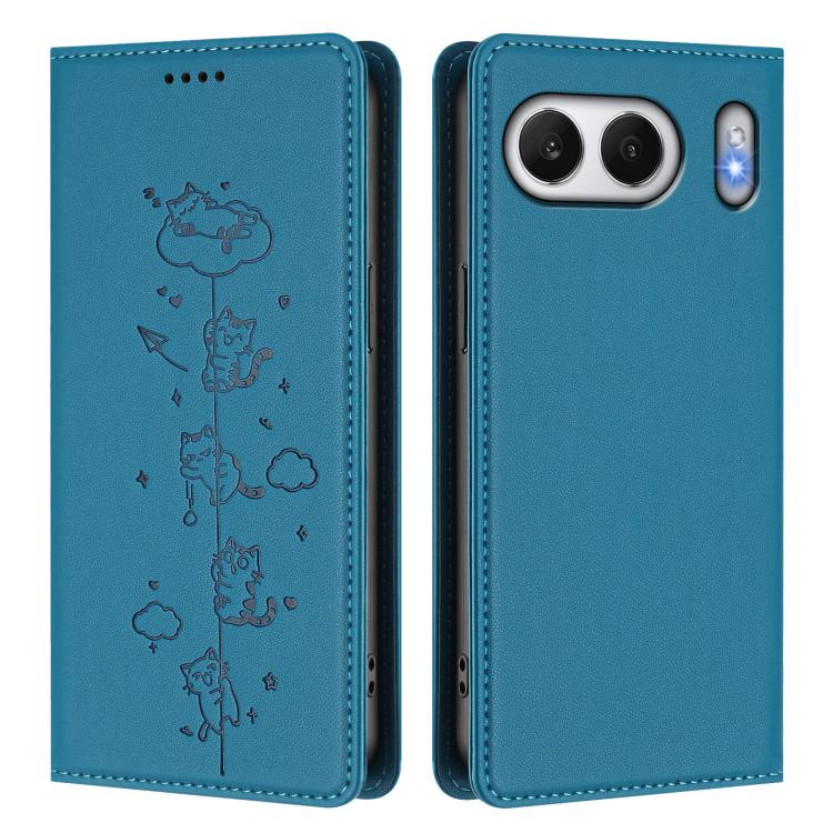 For OnePlus Nord 4 Cute Cats Embossed Magnetic RFID Vegan Leather Phone Case