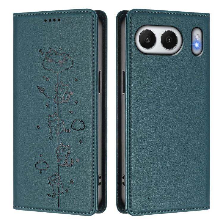 For OnePlus Nord 4 Cute Cats Embossed Magnetic RFID Vegan Leather Phone Case