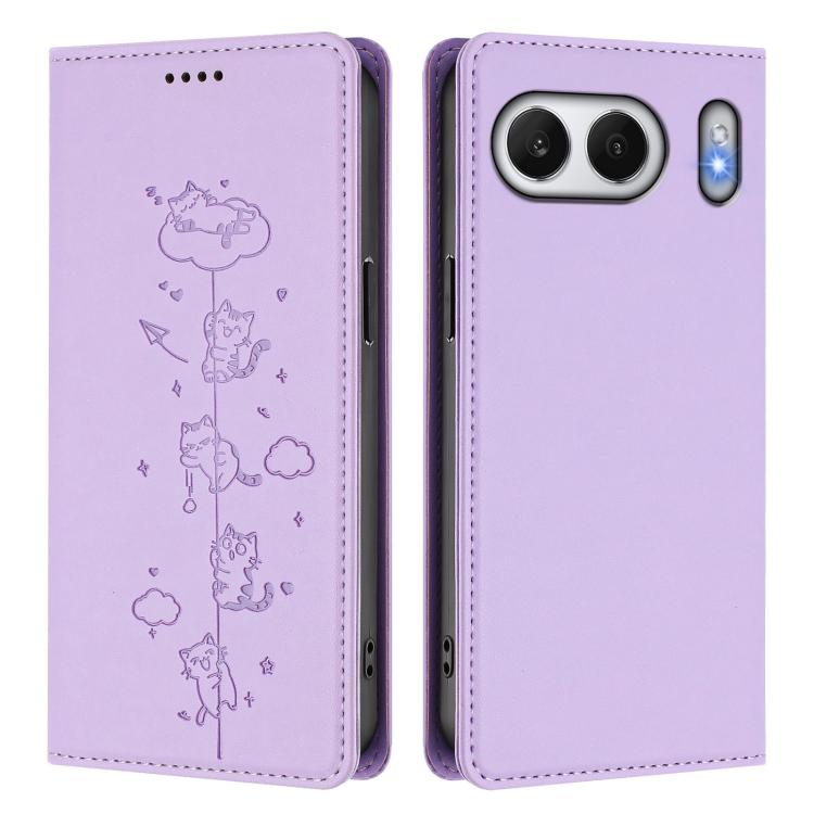 For OnePlus Nord 4 Cute Cats Embossed Magnetic RFID Vegan Leather Phone Case