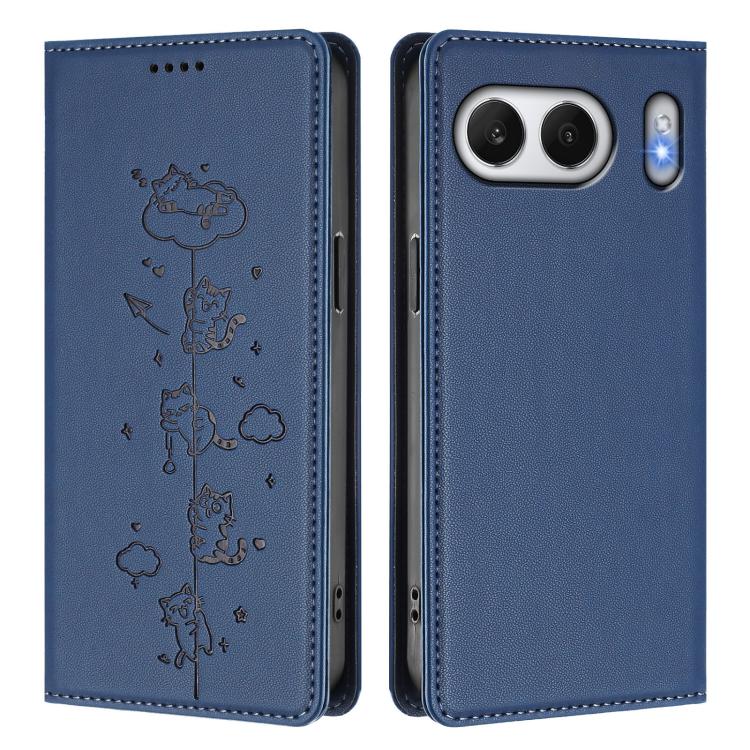 For OnePlus Nord 4 Cute Cats Embossed Magnetic RFID Vegan Leather Phone Case