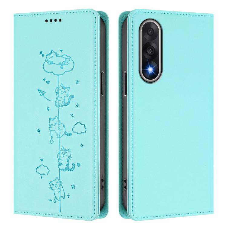 For OnePlus Nord 5 / Ace 5 Ultra Cute Cats Embossed Magnetic RFID Vegan Leather Phone Case