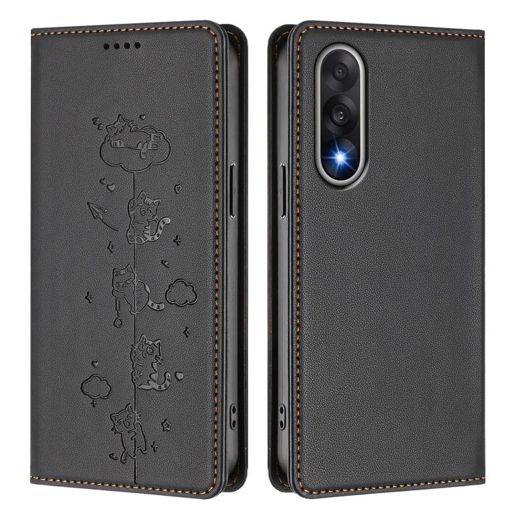 For OnePlus Nord 5 / Ace 5 Ultra Cute Cats Embossed Magnetic RFID Vegan Leather Phone Case