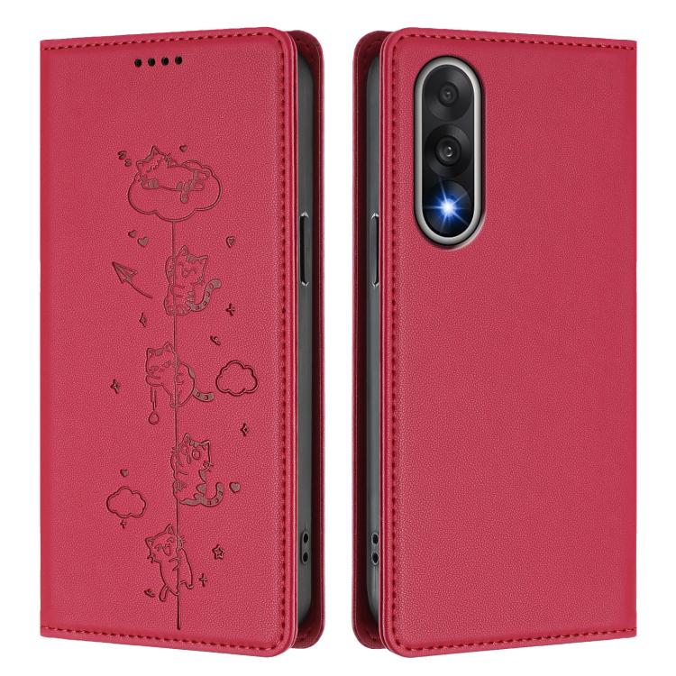 For OnePlus Nord 5 / Ace 5 Ultra Cute Cats Embossed Magnetic RFID Vegan Leather Phone Case