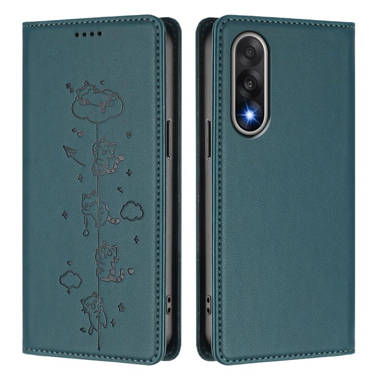 For OnePlus Nord 5 / Ace 5 Ultra Cute Cats Embossed Magnetic RFID Vegan Leather Phone Case