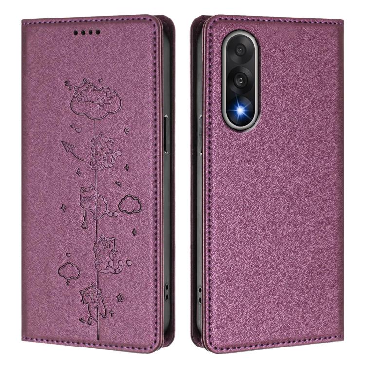 For OnePlus Nord 5 / Ace 5 Ultra Cute Cats Embossed Magnetic RFID Vegan Leather Phone Case