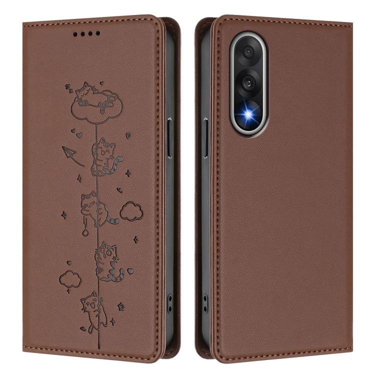 For OnePlus Nord 5 / Ace 5 Ultra Cute Cats Embossed Magnetic RFID Vegan Leather Phone Case