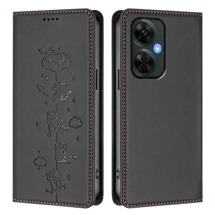 For OnePlus Nord CE 3 Lite / Nord N30 Cute Cats Embossed Magnetic RFID Vegan Leather Phone Case