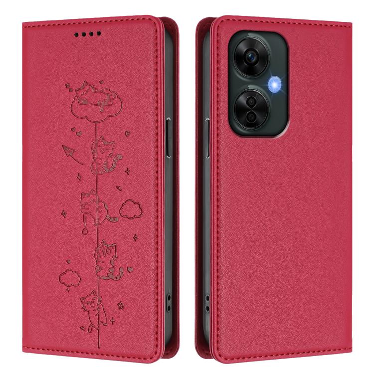 For OnePlus Nord CE 3 Lite / Nord N30 Cute Cats Embossed Magnetic RFID Vegan Leather Phone Case