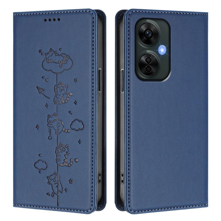 For OnePlus Nord CE 3 Lite / Nord N30 Cute Cats Embossed Magnetic RFID Vegan Leather Phone Case
