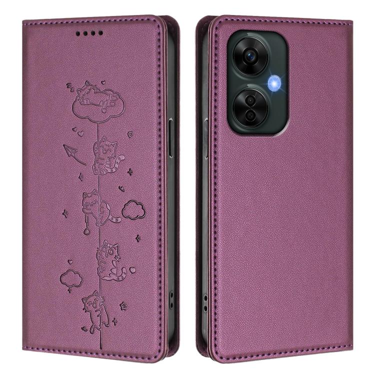 For OnePlus Nord CE 3 Lite / Nord N30 Cute Cats Embossed Magnetic RFID Vegan Leather Phone Case