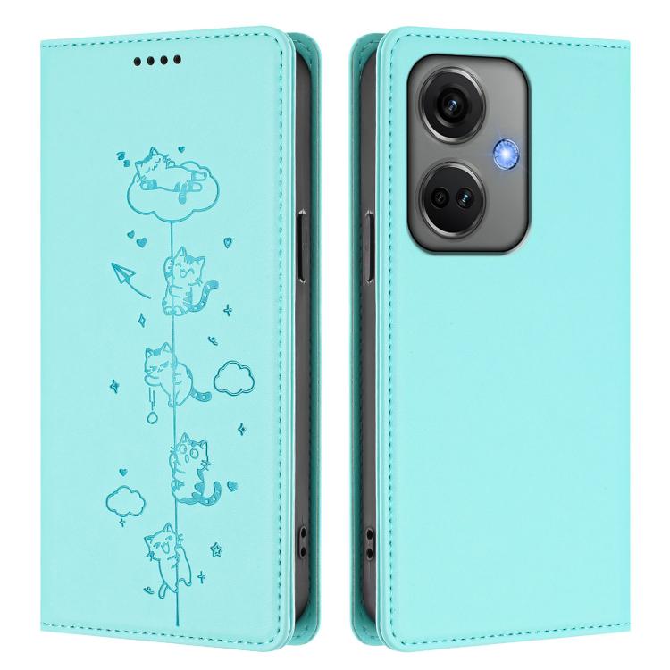 For OnePlus Nord CE3 Cute Cats Embossed Magnetic RFID Vegan Leather Phone Case