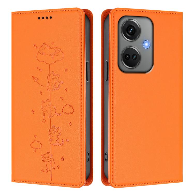 For OnePlus Nord CE3 Cute Cats Embossed Magnetic RFID Vegan Leather Phone Case