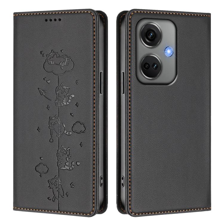 For OnePlus Nord CE3 Cute Cats Embossed Magnetic RFID Vegan Leather Phone Case