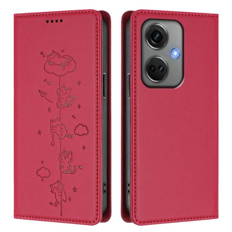 For OnePlus Nord CE3 Cute Cats Embossed Magnetic RFID Vegan Leather Phone Case