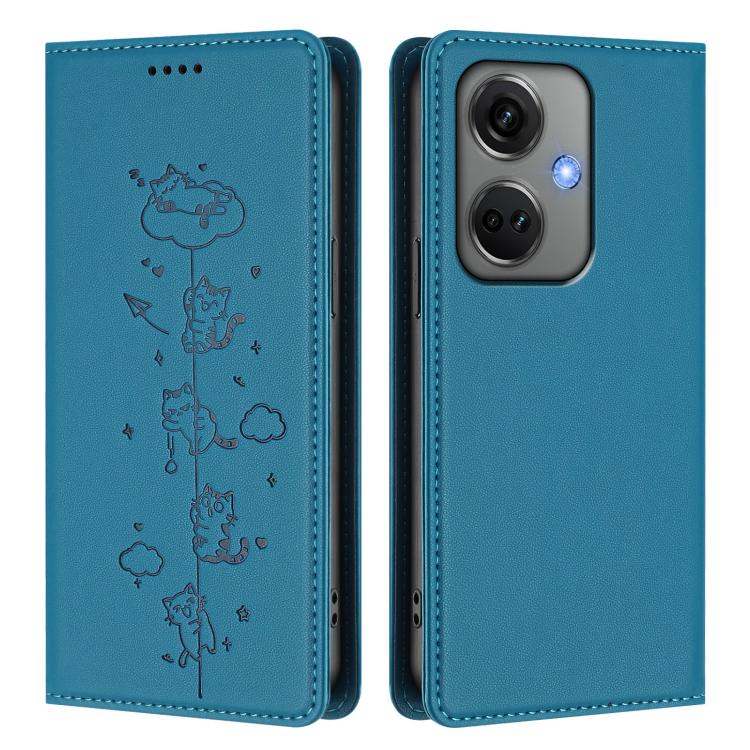 For OnePlus Nord CE3 Cute Cats Embossed Magnetic RFID Vegan Leather Phone Case