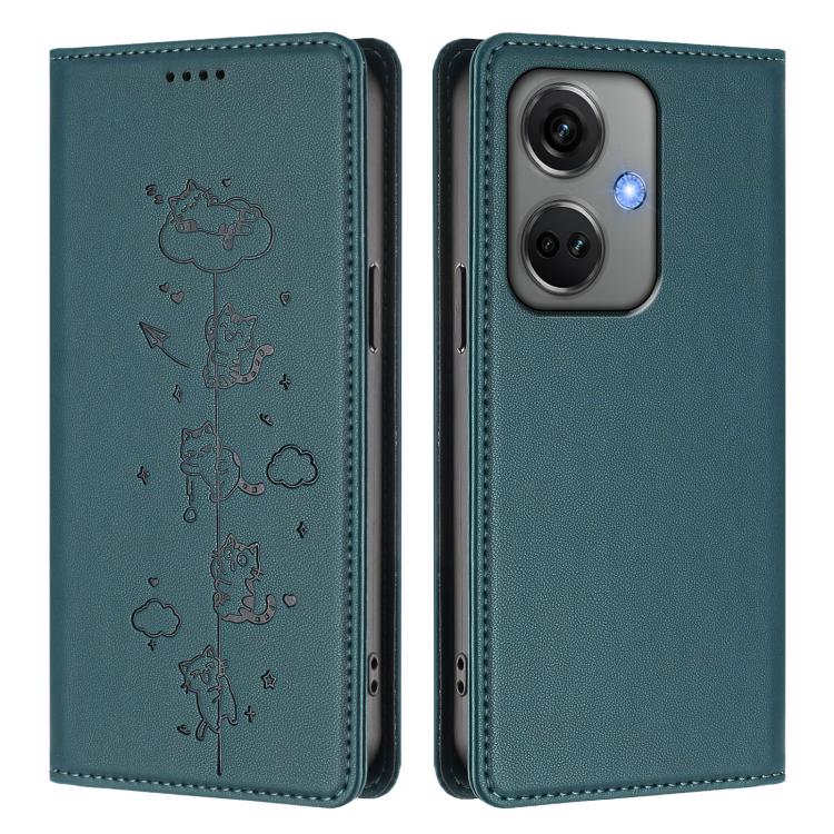 For OnePlus Nord CE3 Cute Cats Embossed Magnetic RFID Vegan Leather Phone Case