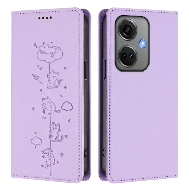 For OnePlus Nord CE3 Cute Cats Embossed Magnetic RFID Vegan Leather Phone Case