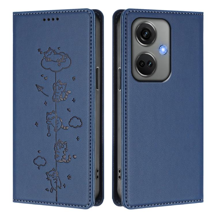 For OnePlus Nord CE3 Cute Cats Embossed Magnetic RFID Vegan Leather Phone Case