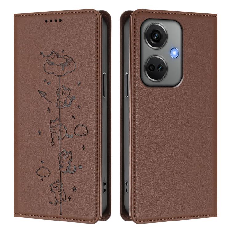 For OnePlus Nord CE3 Cute Cats Embossed Magnetic RFID Vegan Leather Phone Case