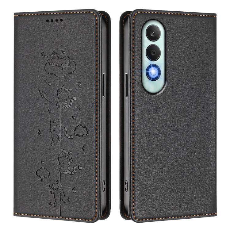 For OnePlus Nord CE4 Cute Cats Embossed Magnetic RFID Vegan Leather Phone Case