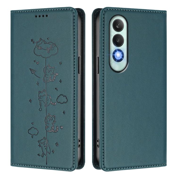 For OnePlus Nord CE4 Cute Cats Embossed Magnetic RFID Vegan Leather Phone Case