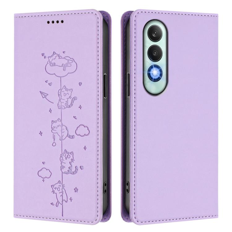 For OnePlus Nord CE4 Cute Cats Embossed Magnetic RFID Vegan Leather Phone Case