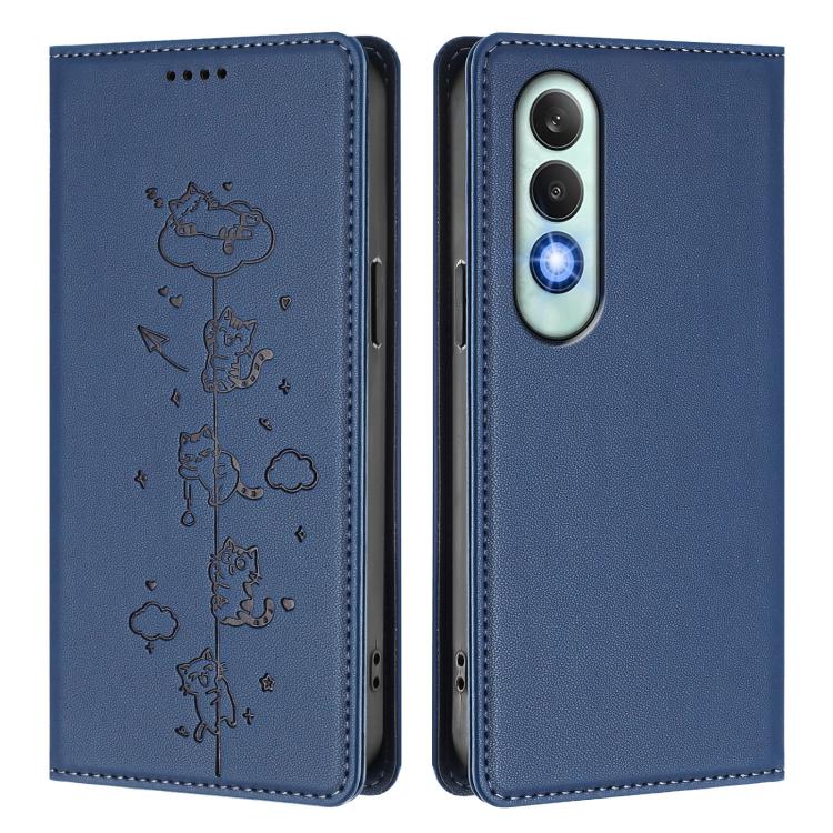 For OnePlus Nord CE4 Cute Cats Embossed Magnetic RFID Vegan Leather Phone Case