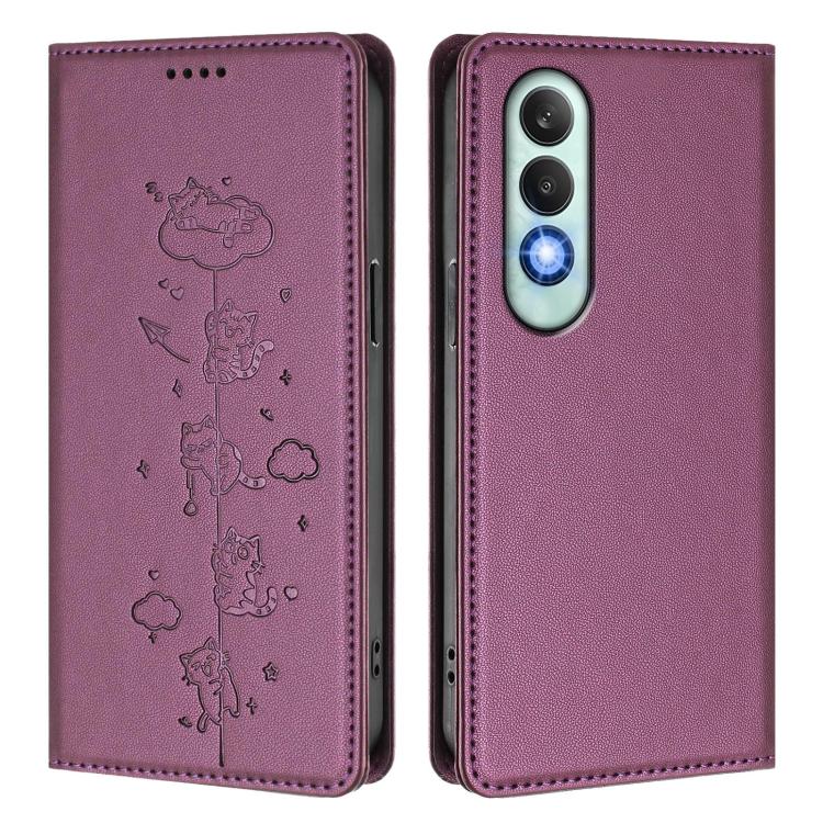 For OnePlus Nord CE4 Cute Cats Embossed Magnetic RFID Vegan Leather Phone Case