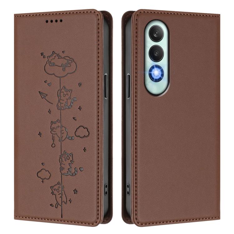 For OnePlus Nord CE4 Cute Cats Embossed Magnetic RFID Vegan Leather Phone Case