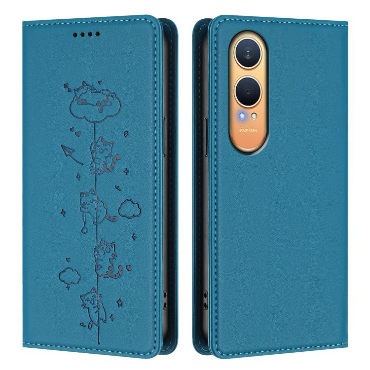 For OnePlus Nord CE4 Lite India Cute Cats Embossed Magnetic RFID Vegan Leather Phone Case