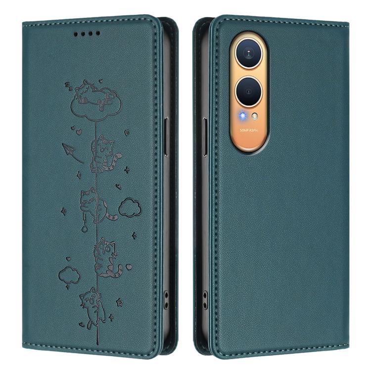 For OnePlus Nord CE4 Lite India Cute Cats Embossed Magnetic RFID Vegan Leather Phone Case