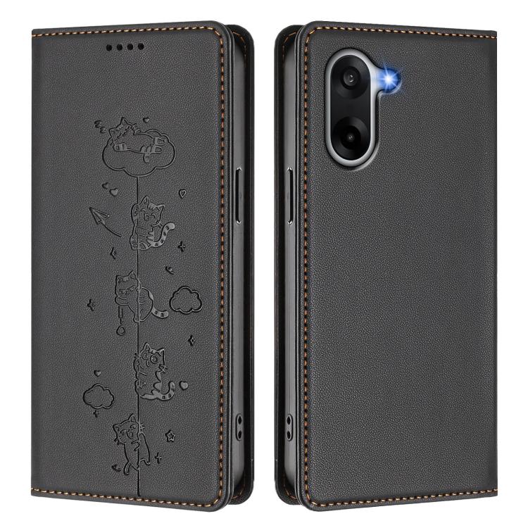 For OnePlus Nord CE5 / Ace 5 Racing Cute Cats Embossed Magnetic RFID Vegan Leather Phone Case