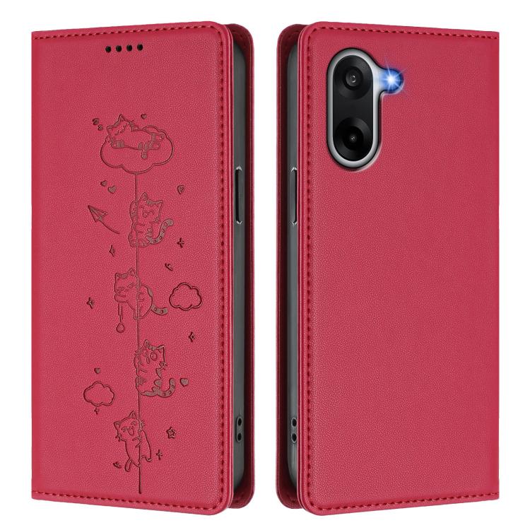 For OnePlus Nord CE5 / Ace 5 Racing Cute Cats Embossed Magnetic RFID Vegan Leather Phone Case
