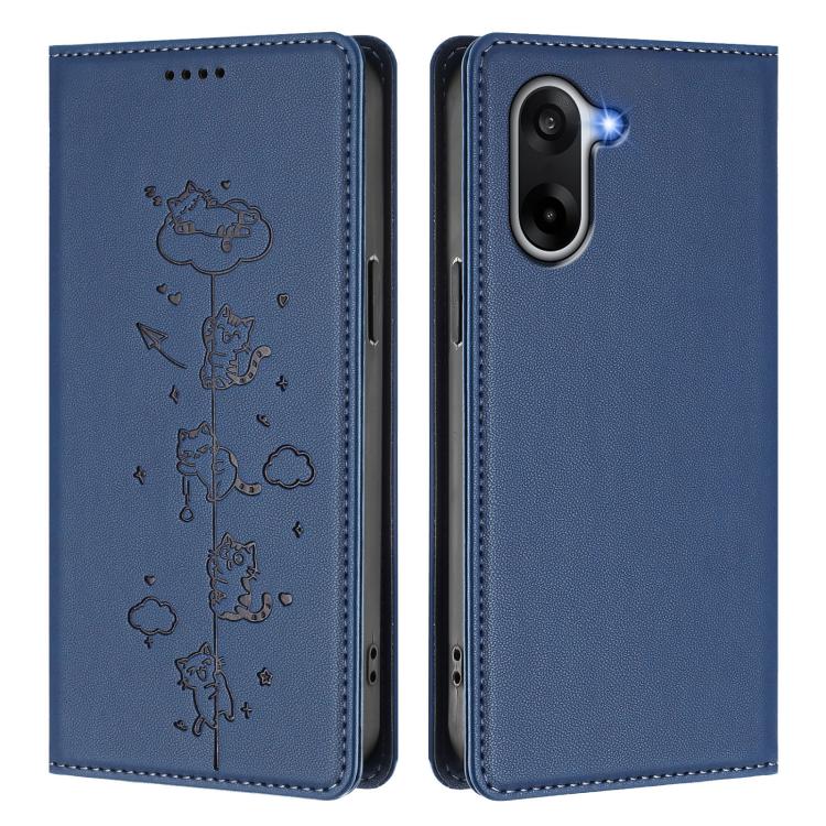 For OnePlus Nord CE5 / Ace 5 Racing Cute Cats Embossed Magnetic RFID Vegan Leather Phone Case