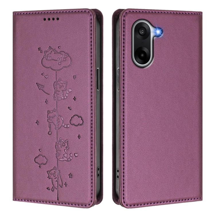 For OnePlus Nord CE5 / Ace 5 Racing Cute Cats Embossed Magnetic RFID Vegan Leather Phone Case