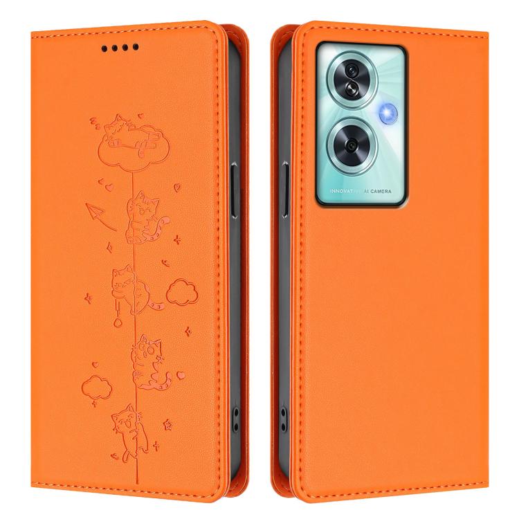 For OnePlus Nord N30 SE Cute Cats Embossed Magnetic RFID Vegan Leather Phone Case