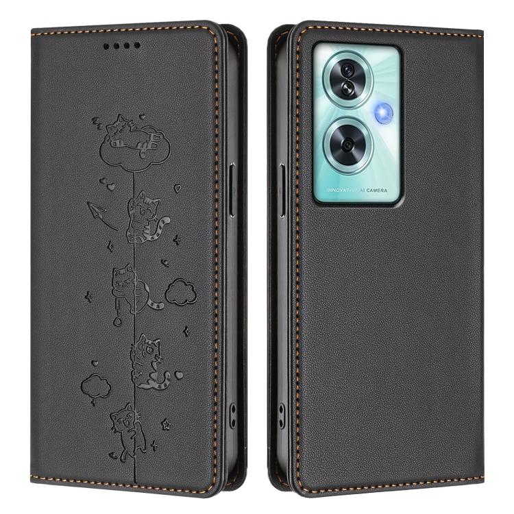 For OnePlus Nord N30 SE Cute Cats Embossed Magnetic RFID Vegan Leather Phone Case