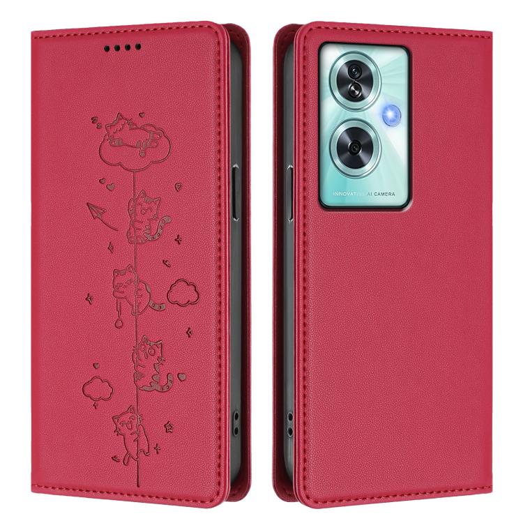 For OnePlus Nord N30 SE Cute Cats Embossed Magnetic RFID Vegan Leather Phone Case