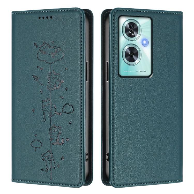 For OnePlus Nord N30 SE Cute Cats Embossed Magnetic RFID Vegan Leather Phone Case