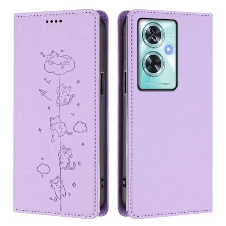 For OnePlus Nord N30 SE Cute Cats Embossed Magnetic RFID Vegan Leather Phone Case