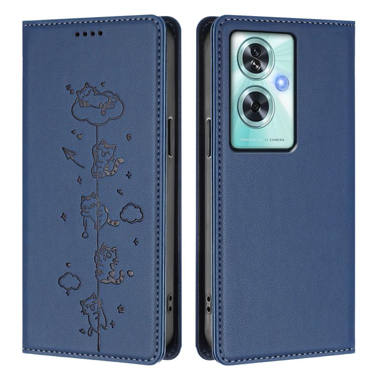 For OnePlus Nord N30 SE Cute Cats Embossed Magnetic RFID Vegan Leather Phone Case
