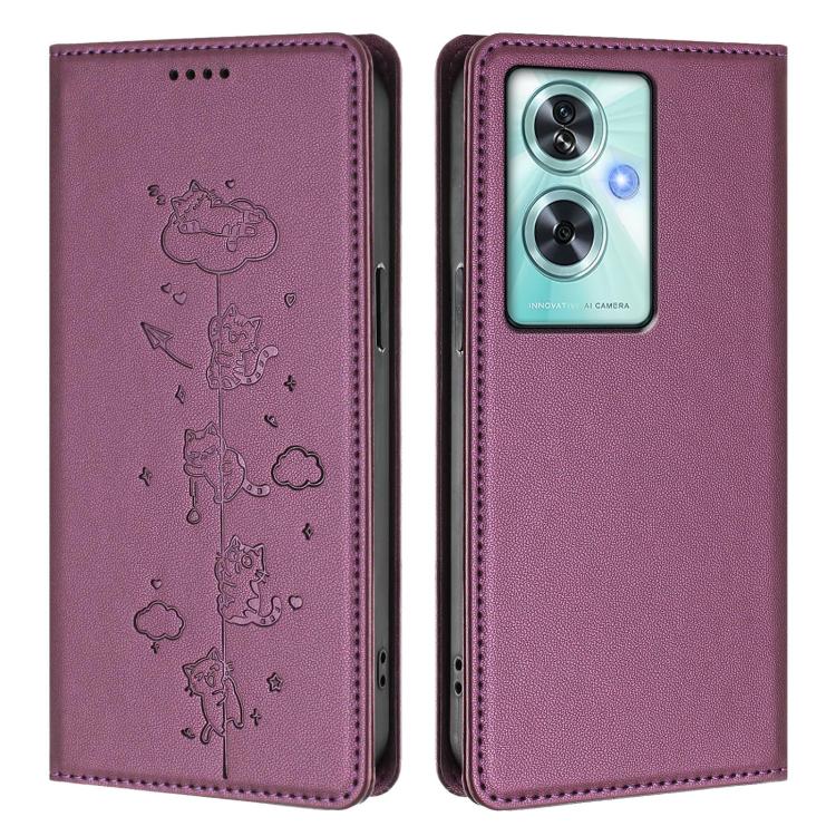 For OnePlus Nord N30 SE Cute Cats Embossed Magnetic RFID Vegan Leather Phone Case