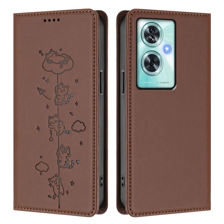 For OnePlus Nord N30 SE Cute Cats Embossed Magnetic RFID Vegan Leather Phone Case