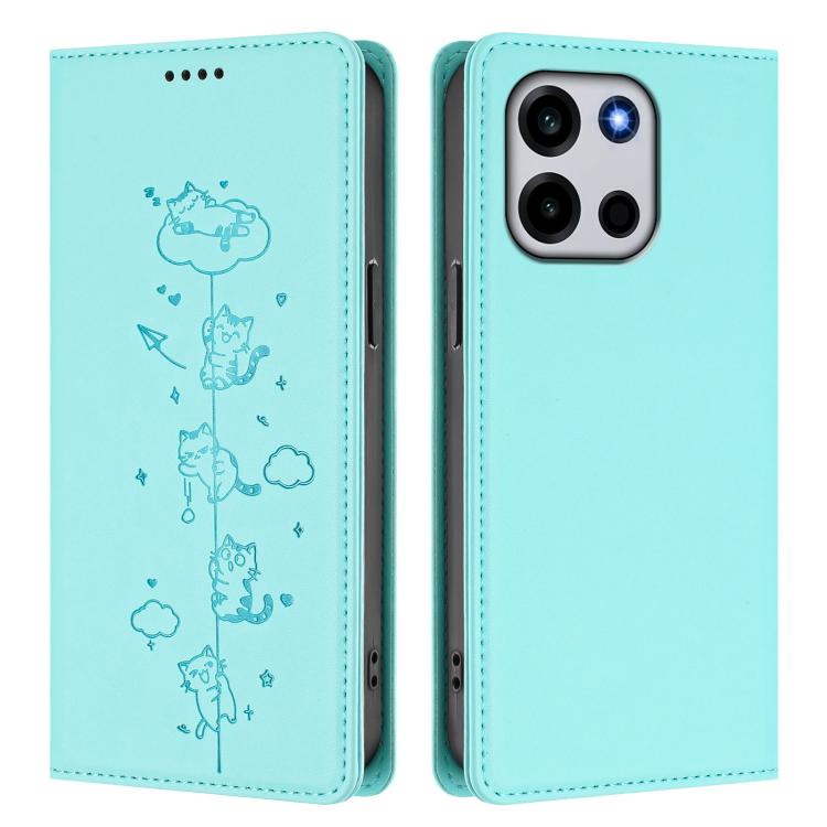 For OnePlus Turbo 6 / Turbo 6V 5G Cute Cats Embossed Magnetic RFID Vegan Leather Phone Case