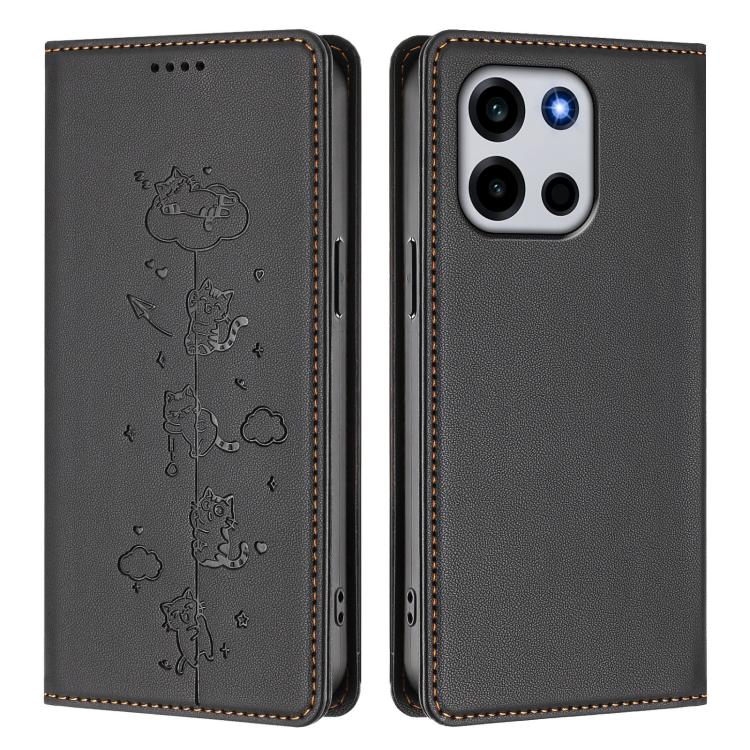 For OnePlus Turbo 6 / Turbo 6V 5G Cute Cats Embossed Magnetic RFID Vegan Leather Phone Case