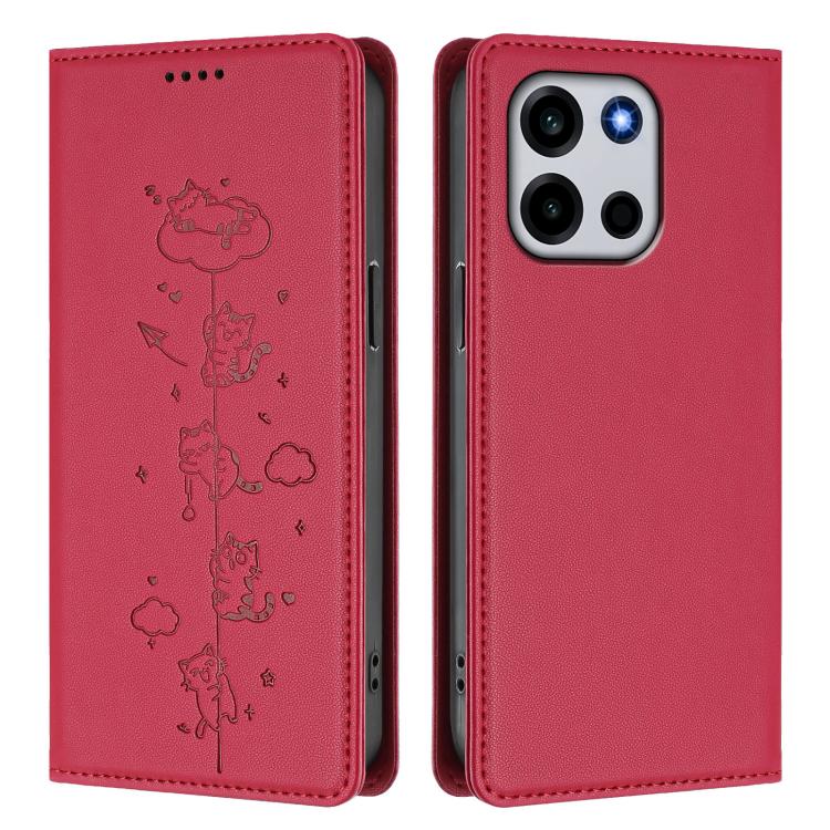 For OnePlus Turbo 6 / Turbo 6V 5G Cute Cats Embossed Magnetic RFID Vegan Leather Phone Case