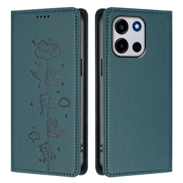 For OnePlus Turbo 6 / Turbo 6V 5G Cute Cats Embossed Magnetic RFID Vegan Leather Phone Case