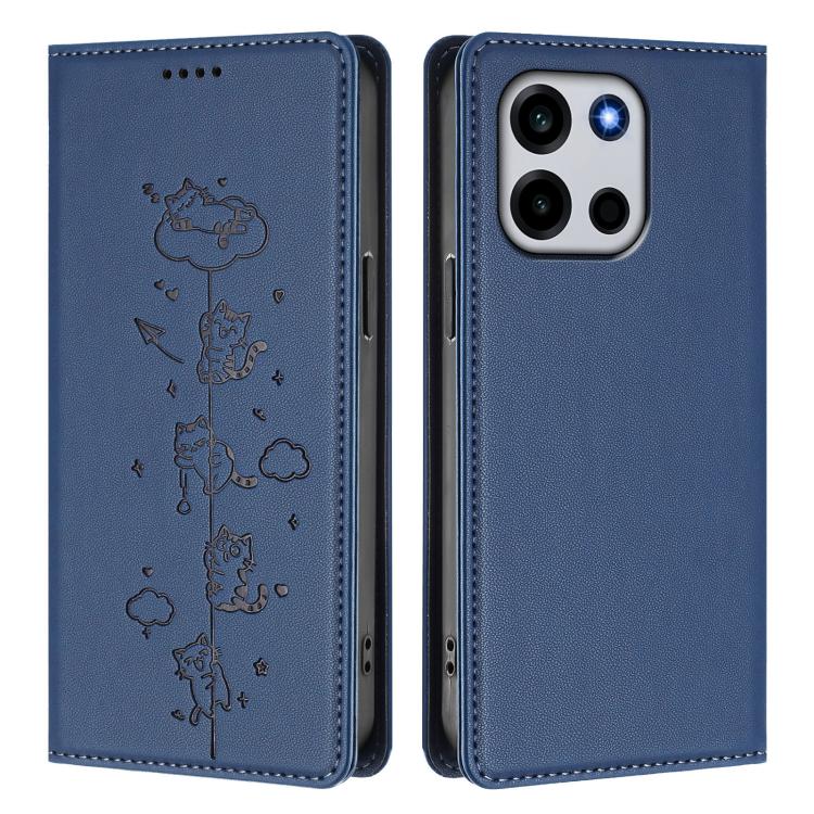 For OnePlus Turbo 6 / Turbo 6V 5G Cute Cats Embossed Magnetic RFID Vegan Leather Phone Case